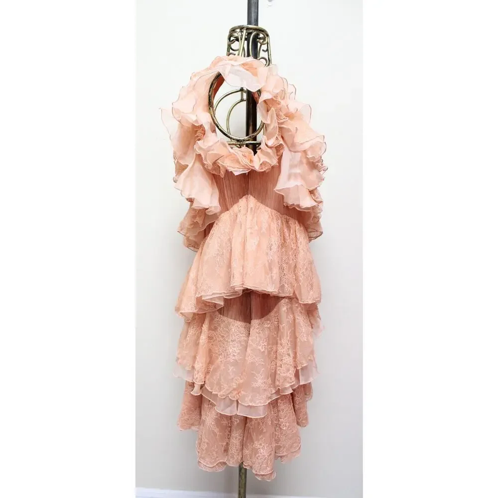 Ulla Johnson Leonie Coral Asymmetrical Lace Tiered One Shoulder Mini Dress Sz 4 - Picture 4 of 6